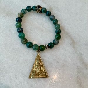 🔸NWT🔸 Moss Agate Beaded Bracelet with Vintage Tibetan Gold Charm